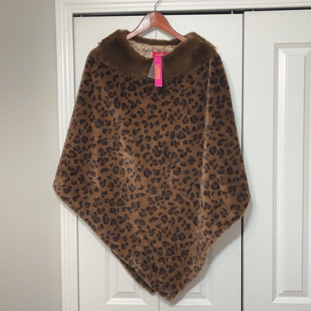 Catherine Malandrino Poncho Womens One Size Leopard Faux Fur Y2K Cheetah NWT